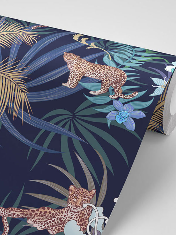 Graduate Collection Leopard Luxe Wallpaper Blue